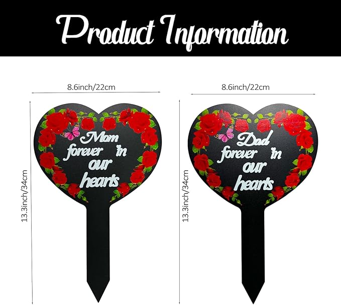 Dad-C Heart Memorial Plaque Cardinals Garden Metal Grave Stake Decoration for Mom Dad Cemetery Outdoors Yard Garden