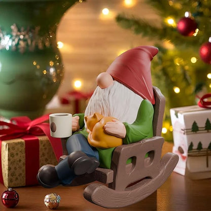 Drinking Coffee Garden Gnomes Statue Decoration, Rocking Chair Garden Gnomes Figurine Ornament for Indoor Outdoor Home Patio Yard Lawn Ourside