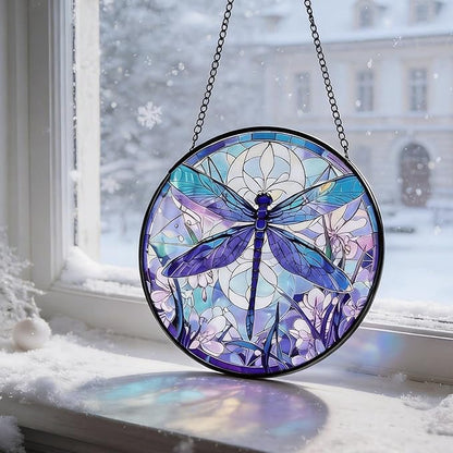 Stained Glass Sun Catcher,A Blue DragonflyStained Glass Window Hanging Garden Decor,Sun Catchers Indoor Window,Whimsical Decoration for Home Backyard Patio Lawn Porch with 7.9 INCH