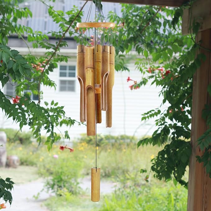 Bamboo Wind Chimes for Outside,Wooden Wind Chimes with Melody Soothing Tone,32" Classic Zen Bamboo Windchime for Porch Patio Garden or Indoor (FSC Certified)