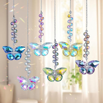 6pcs Crystal Butterfly Suncatchers Hanging Ornaments, Rainbow Maker Sun Catchers Indoor Window Outdoor Patio Garden Decor Gifts