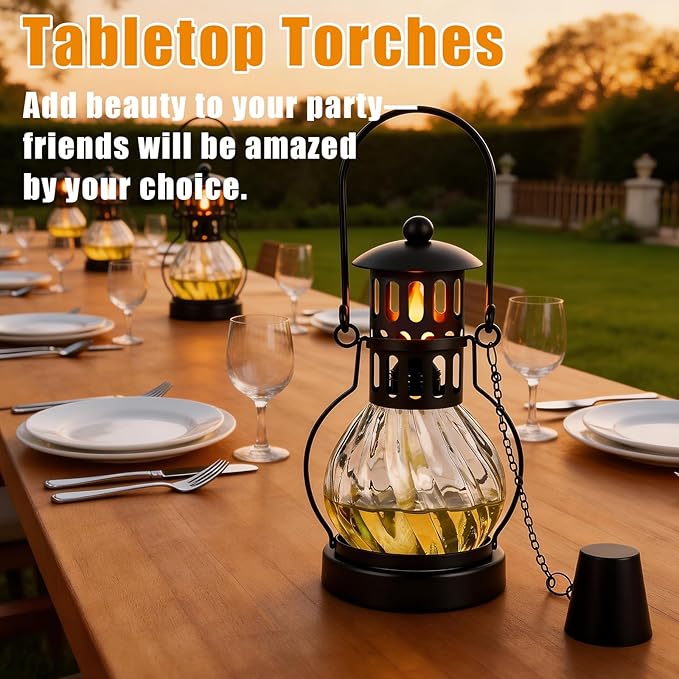 3 Pack Glass Table Top Torches, 14 oz Citronella Torches for Outside, Features hanging handles, Refillable Flame Light Torch, Decorative Tabletop Lantern for Yard, Patio, Garden, Party, Landscape