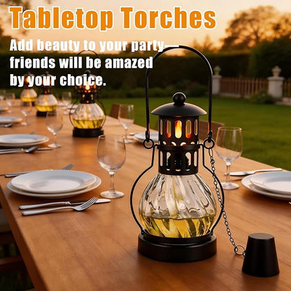 4 Pack Glass Table Top Torches, 14 oz Citronella Torches for Outside, Features hanging handles, Refillable Flame Light Torch, Decorative Tabletop Lantern for Yard, Patio, Garden, Party, Landscape