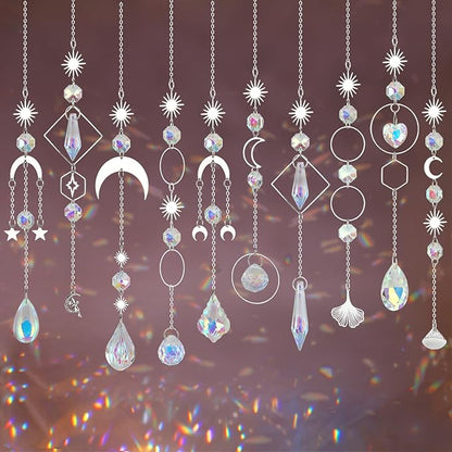Crystal Suncatcher, 10 Pcs Colorful Sun Catchers Indoor Window Hanging Crystals Ornaments for Home Outdoor Garden Ceiling Balcony Room Christmas Party Wedding Decorations Prism Rainbow Maker