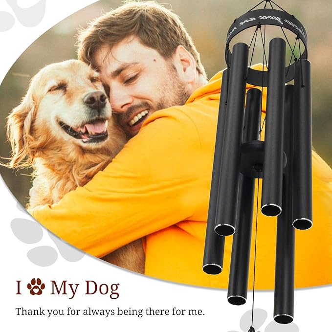35" Pet Memorial Wind Chime, Pet Sympathy Gift for Loss of Dog, Dog Memorial Wind Chime with Stained Moon, Hand Tuned Aluminum Wind Chimes for Outdoor Garden Porch Remembrance Decor, Black