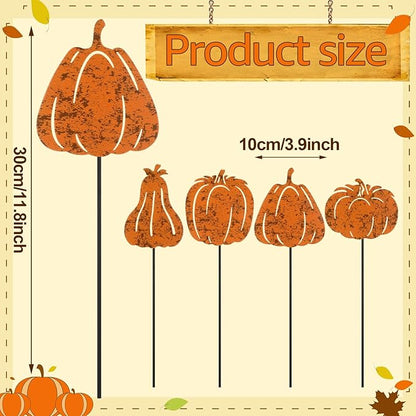 Chunful 4 Pcs Thanksgiving Decorative Garden Stakes Vintage Pumpkin Yard Stakes for Flower Planter Pot Fall Outdoor Rustic Metal Yard Sign Thanksgiving Decorations Autumn Harvest Halloween Patio Lawn