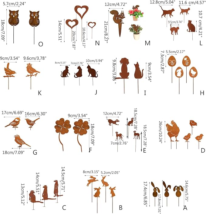 Gardens Stake,Metal Animal Yard Decors Garden Art Rusted Animals for Outside Decorations Outdoor Decorative Stake Lawn Accessory, 70*98*82mm，52*90*71mm, 1 cat 1 dog