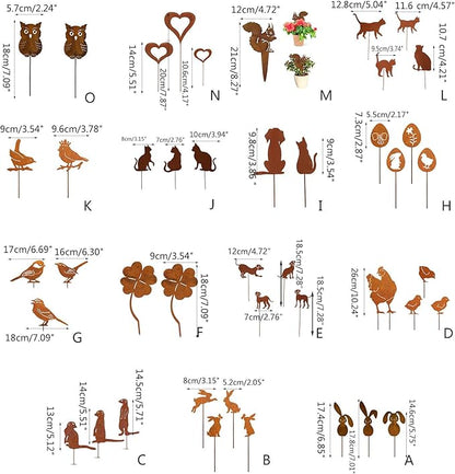 Gardens Stake,Metal Animal Yard Decors Garden Art Rusted Animals for Outside Decorations Outdoor Decorative Stake Lawn Accessory, 70*98*82mm，52*90*71mm, 1 cat 1 dog