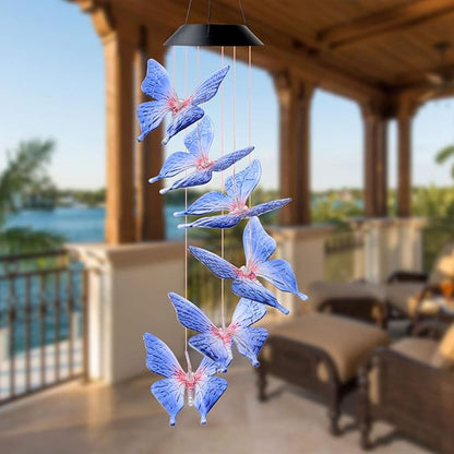 DOUBLEZHE Solar Butterfly Wind Chimes for Outside, Valentines Day Gifts for Her, Birthday Gifts for Women Mom Grandma, for Girlfriend Wife Sister, Solar Lights Garden Outdoor Patio Yard Decor