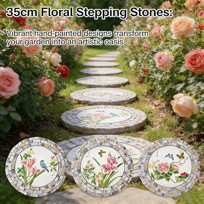 GZHERVICES Garden Stepping Stones for Landscaping Arrangements, Lawn Stepping Stones for Gardens, Outdoor Decorative Accents, Handcrafted Outdoor Lawn Pathway Ornaments(Multi-Colored-B)