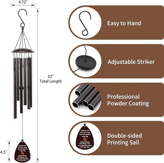 Cardinal Memorial Wind Chimes for Loss of Loved One, 32" Large Sympathy Windchimes for Outside Deep Tone, Best Bereavement Remembrance Memory Funeral Gifts for Loss of Family Member