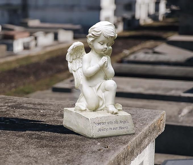 Artisan Flair Praying Angel Figurines,Resin White Cherubs Statues,Home Garden Memorial Angel Sculpture-6.5 Inch