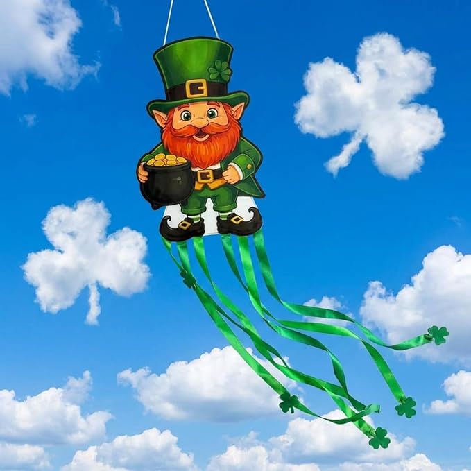 Soulchen St. Patrick's Day Leprechaun Windsock for Outside 40'' Windsocks for St. Patrick's Day Decorations Hanging Leprechaun for Farmhouse Garden Home Yard Decor