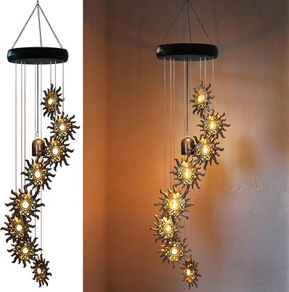 8 LED Solar Upgarde Sun Moon Star Wind Chimes Outdoor,Mom Gifts for Mothers Day Grandma Gift Sun Wind Chimes for Outside,Hanging Lights Warm LED,Outdoor Sun Decor,Gifts for Wife