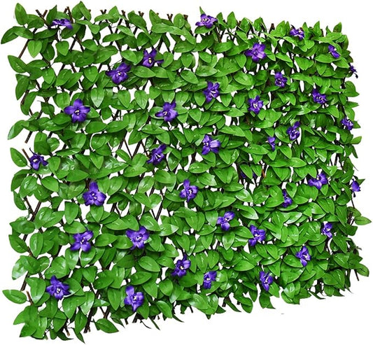 GLANT Expandable Fence Privacy Screen for Balcony Patio Outdoor,Decorative Faux Ivy Fencing Panel,Artificial Hedges (Single Sided Leaves) (4, Purple Flowers)