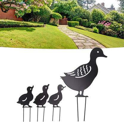 Haofy Duck Silhouettes Yard Art 4Pcs Metal Iron Stakes for Scare Birds Rabbits Squirrels, Farmhouse Pathway Lawn Decor, Bonsai Display Outdoor Garden