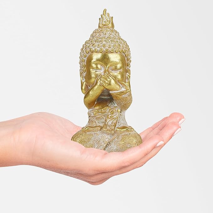 Owl Statue Garden Decor, Resin Waterproof Halloween Indoor Outdoor Lawn Yard Patio Office Living Room Decoration Gifts for Mom Women (8.3 Inch) (Golden 3 Buddha)
