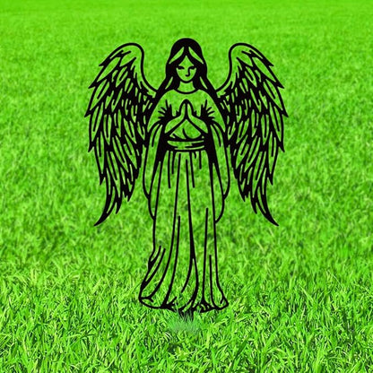 WADORN Angel Silhouette Garden Stakes Decor, Metal Angel Lovers Gifts Stakes Statues Ornaments for Yard Art Black Silhouette Yard Outside Decor for Backyard Lawn Patio Outdoor Decor, 15x8.3Inch
