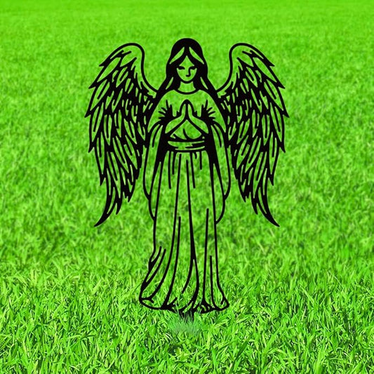 WADORN Angel Silhouette Garden Stakes Decor, Metal Angel Lovers Gifts Stakes Statues Ornaments for Yard Art Black Silhouette Yard Outside Decor for Backyard Lawn Patio Outdoor Decor, 15x8.3Inch