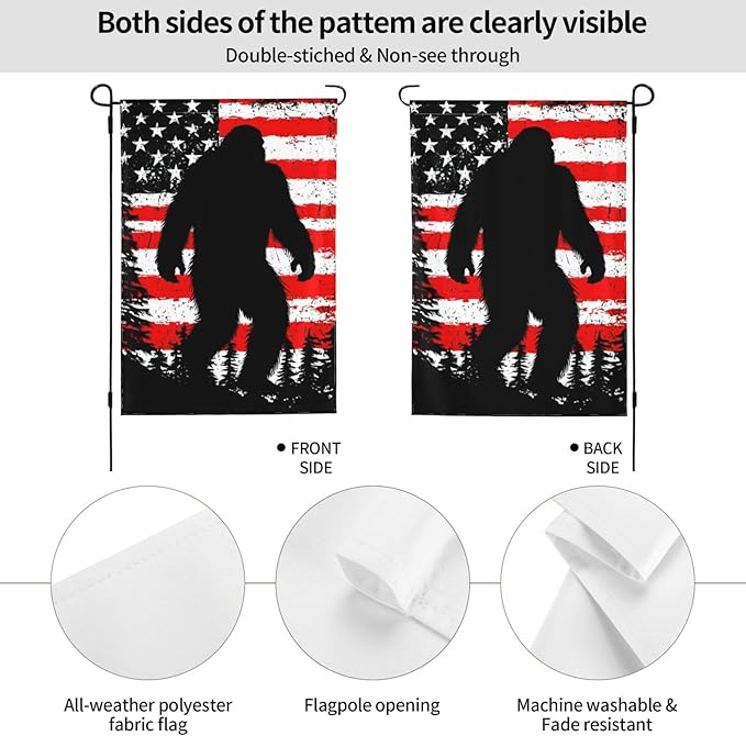 Bigfoot American Flag Garden Flags 12×18 Inch Double Sided Decorative Yard Banner for Outdoor Outside Decor