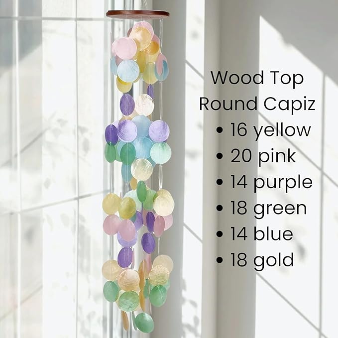 Woodstock Chimes Asli Arts Collection, Capiz Waterfall, 40'' Rainbow Capiz Wind Chimes for Outdoor, Patio, Home or Garden Décor (CWR)