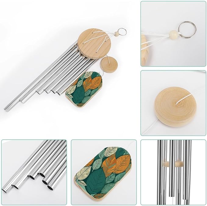 Wind Chimes for Outside,Carpeted with Leaves Printed Cute Aluminium Windchimes Outdoors,Soothing Melodic Memorial Wind Chime for House Porch Patio Garden Balcony Decor