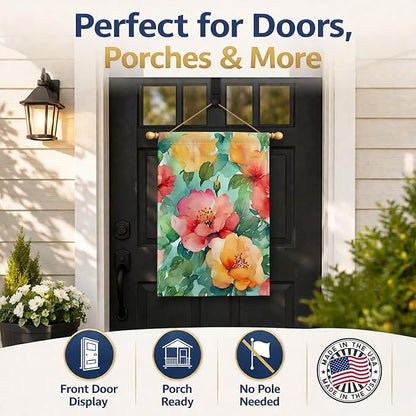 Caroline's Treasures Georgia Cherokee Rose in Watercolor House Flag Large Porch Sleeve Pole Decorative Outside Yard Banner Artwork Wall Hanging, Polyester, House Size, Multicolor