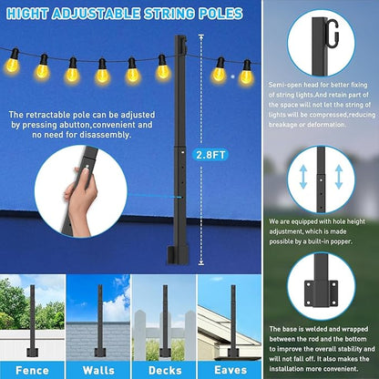 NUERPO 8 Pack String Light Poles,2.8Ft Metal Poles for Outdoor String Lights,Outdoor Light Poles with Post,Poles/Stand for Outside,Patio,Deck,Backyard,Garden Wedding,Party