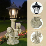Angel Boy and Girl Statue with Solar Lantern, Outdoor Solar Angel Garden Statue with Roma Pillar for Garden Lawn Patio Yard Deocr, Mother's Day Birthday Gift