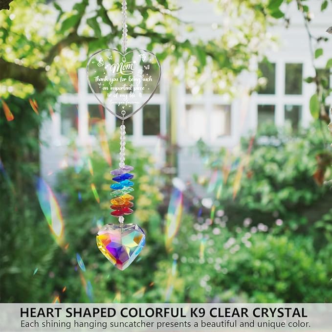 Crystal Suncatcher for Mom, Birthday Gifts from Daughter Son, Personalized Mother's Day Christmas Thanksgiving Present, Window Hanging Ornament for Home Garden Decor