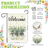 Welcome Garden Flags for Outside,Eucalyptus Mason Jar Spring Yard Flag for Lawn Porch Outdoor Decorations 12x18 Inch Double Sided