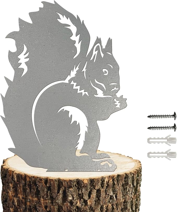 Metal Squirrel Garden Ornament, Squirrel Silhouette to Screw in Wood, Metal Garden Decoration Decor, Fence Topper, Gift Idea for Wildlife Loverent