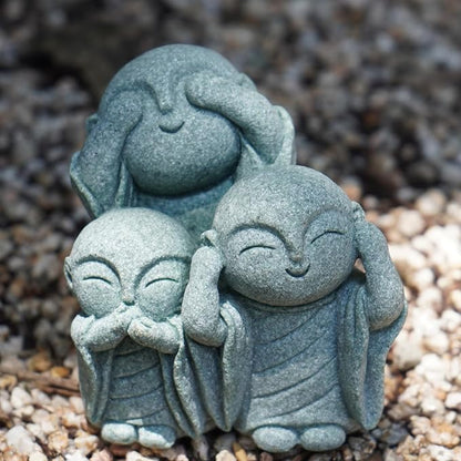 OwMell Japanese Jizo Monk Statue, Buddha Jizo Figurine Memorial Aquarium Statue Ornament - No Evil