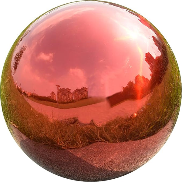 Nerien 6 Inch Gazing Ball, Stainless Steel Garden Mirror Globe, Polished Ornament Sphere, Hollow Floating Reflective Hemisphere, Home Outdoor Pond Housewarming Swimming Pool Decoration Gift, Red
