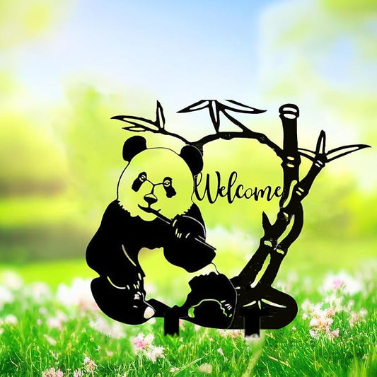 Panda Garden Decor for Outside Silhouette Statues Garden Stakes Outdoor Metal Animal Decorations Yard Art for Patio Lawn Ornaments Birthday Gift for Women Mom Men 13.78 * 11.81 inch / 35 * 30cm