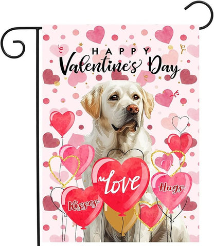 White Lab Valentine Garden Flag Valentines Day Flags for Outside 12x18 Double Sided Small Yard Flags Labrador Dog Valentine's Day Decor Outdoor Lawn Valentines Banners Front Porch