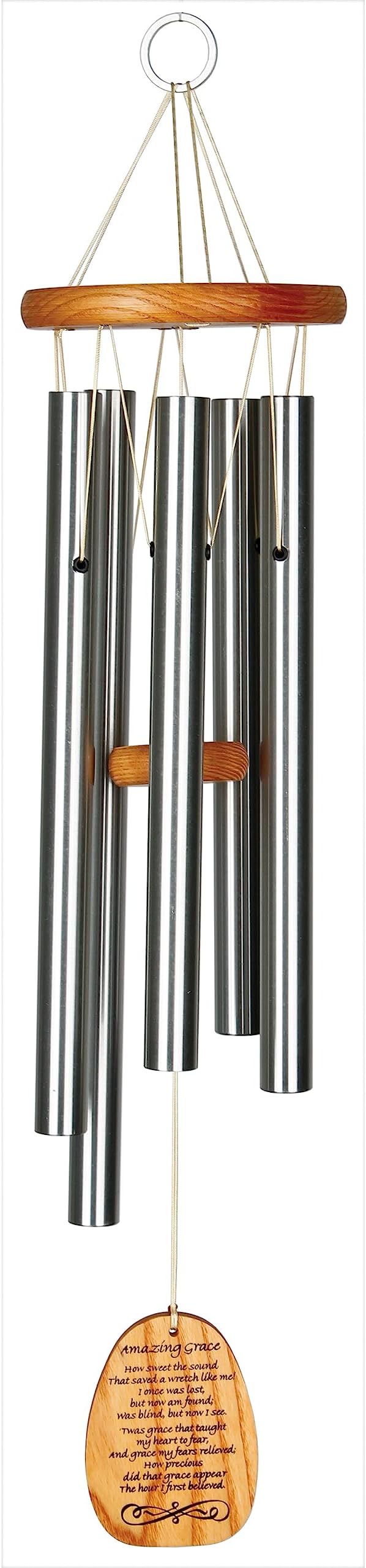 Woodstock Wind Chimes for Outside, Outdoor Decor, Memorial and Sympathy Chime, Garden, Patio, and Front Porch Decor, (25") Amazing Grace Wind Chime, Silver (WRAZ)