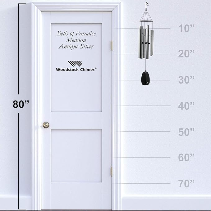 Woodstock Chimes Signature Collection, Bells of Paradise, Antique Silver 32", Decor Designs Wind Chimes for Outdoor, Patio, Home or Garden Décor (BPMAS)