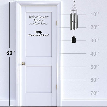 Woodstock Chimes Signature Collection, Bells of Paradise, Antique Silver 32", Decor Designs Wind Chimes for Outdoor, Patio, Home or Garden Décor (BPMAS)
