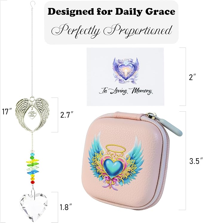 Crystal Angel Wings Suncatcher - A Piece of My Heart is in Heaven Memorial Gift for Women, Sympathy Bereavement Gift for Loss of Loved One, Remembrance Window Decor