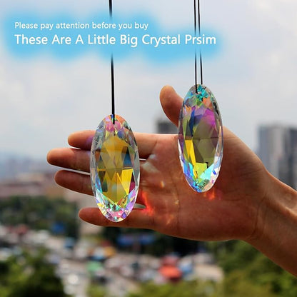 2PCS Simple Geometry Crystal Sun Catcher Prisms, stino Hanging Suncatchers with Glass Prism, Rainbow Maker for Windows, Balcony, Kitchen, Garden Decoration (1, Oval Eye 2Pcs)