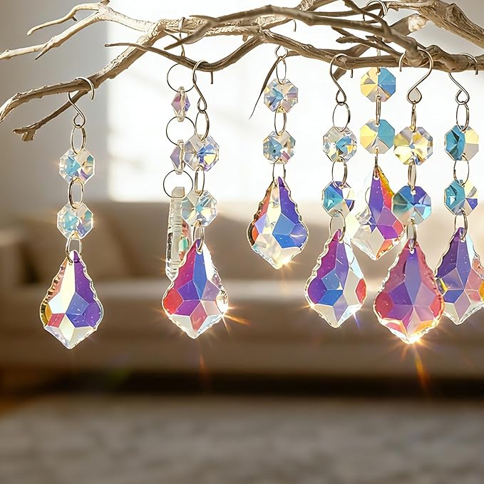 10pcs Crystal Sun Catcher, 38mm Hanging AB Color Maple Leaf Crystals Parts Prisms Pendants with Hook for Windows Lamps Ornaments Crystal Tree Decorations Home Decor (AB Maple Leaf)