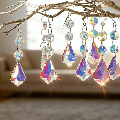 10pcs Crystal Sun Catcher, 38mm Hanging AB Color Maple Leaf Crystals Parts Prisms Pendants with Hook for Windows Lamps Ornaments Crystal Tree Decorations Home Decor (AB Maple Leaf)