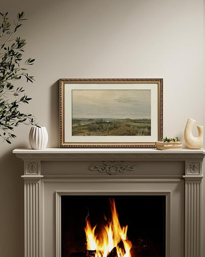 ARPEOTCY Vintage Gold Framed Large Wall Art, Nature Trees Landscape Rivers Retro Paintings, Canvas Prints Artwork with Antique Frame, Victorian Wall Picture Decor for Gallery Living Room 16x24 inch