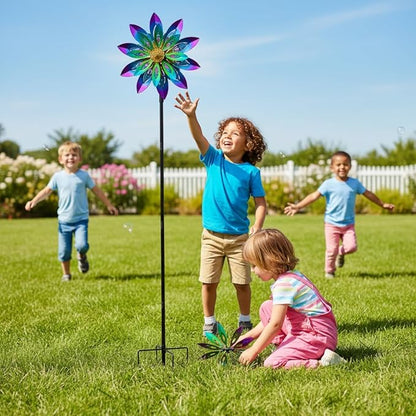 360° Metal Wind Spinner Outdoor,13" Kinetic Wind Sculptures for Yard and Garden with Metal Stak,Large Waterproof Pinwheels Gift for Women, Mom, Grandama