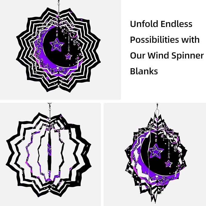 8 Inch Sublimation Wind Spinner, 3D Aluminum Metal Wind Spinner with Hook, Indoor Yard Garden Hanging Decoration, Weather Resistant Rotating Spiral Ornament, Purple Moon and Stars