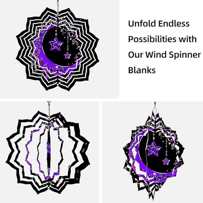 8 Inch Sublimation Wind Spinner, 3D Aluminum Metal Wind Spinner with Hook, Indoor Yard Garden Hanging Decoration, Weather Resistant Rotating Spiral Ornament, Purple Moon and Stars