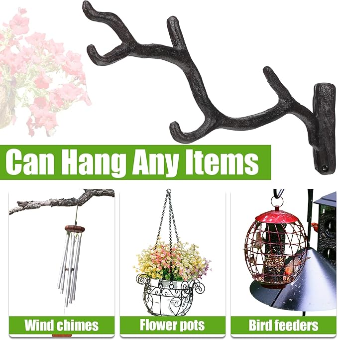 Blulu 6 Pcs 11'' Cast Iron Tree Branch Plant Hangers Decorative Metal Wall Bracket Hooks Wall Heavy Duty Home Storage Rack for Hanging Plants Pot Basket Lantern Wind Chimes Outdoor Indoor (Rust Brown)