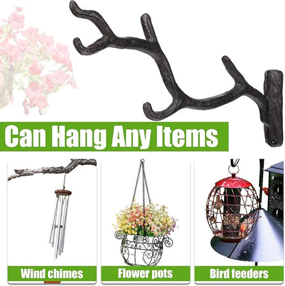 Blulu 4 Pcs 11'' Cast Iron Tree Branch Plant Hangers Decorative Metal Wall Bracket Hooks Wall Heavy Duty Home Storage Rack for Hanging Plants Pot Basket Lantern Wind Chimes Outdoor Indoor (Rust Brown)
