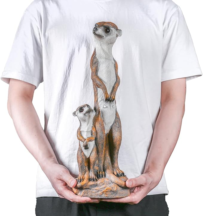 Outdoor Meerkat Sculpture Garden Decoration, Simulated Animal Courtyard Decoration, 17.7 inch Outdoor Decorative Animal Figurine, Parent and Baby Design